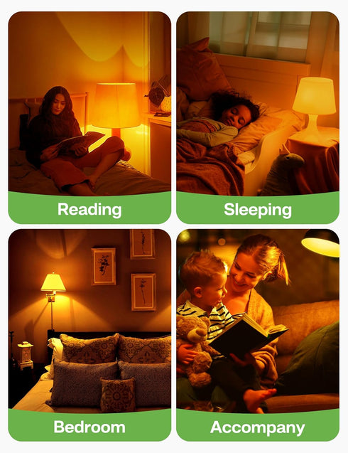 Bulbs: 3W Bulb 1800K, Bulbs 40W E26 Bulbs 2 Pack Amber Sleep Light Amber Warm Light Blue Light Blocking Dim Light