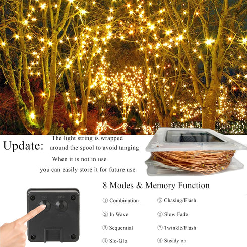 Joomer Solar String Lights Outdoor, 2Pack 100ft 300LED Waterproof Fairy Lights for Garden Decoration (Warm White)