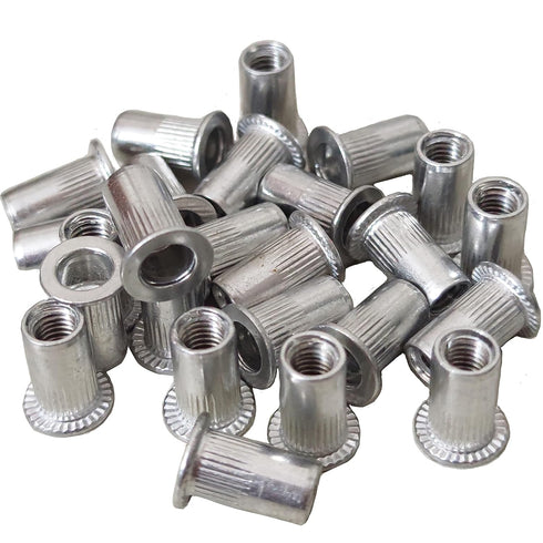 Aluminum Flat Head M6 Blind Insert Rivet Nut, 6mm, Pack of 25