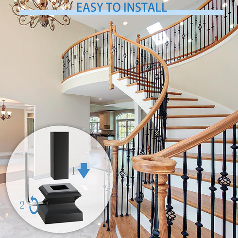 Stair Balusters Iron Baluster Shoes with Screw for 1/2" Square Balusters, Satin Black, 12 Pcs, Copper Wrought Iron