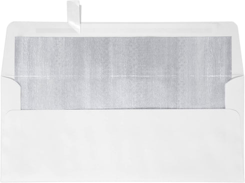 LUXPaper Business Envelopes #10 Foil Lined | Peel & Press | 4 1/8" x 9 1/2" | White w/Silver LUX Lining | 60lb. Text |
