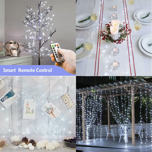 buways Fairy Lights, 2-Pack Battery Operated Waterproof Cool White 50 LED String Lights, 16.4ft Silver Wire with Remote