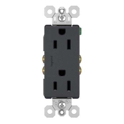 Legrand radiant 885TRGCC12 15 Amp Duplex Outlet, Tamper Resistant, Side Wire or Push Wire, Graphite (1 Count)