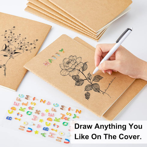 feela 30 Pack Blank Kraft Notebooks, Unlined Sketchbook Note Pad for Travel Journal, 60 Pages, A5, 8.3” x 5.5”