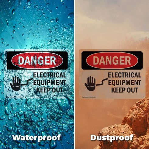 (2 Pack) OSHA Danger Sign, Electrical Equipment Keep Out, 10 Inch X 7 Inch Aluminum Metal Signs