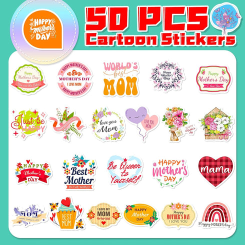 Mother's Day Stickers, Waterproof Decals Love Heart Flower Self-adhesive Stickers for Scrapbook Party Supplies