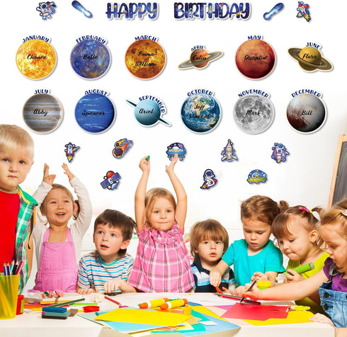 Space Birthday Bulletin Board Decorations Set, Solar System Themes, Classroom Birthday Chart Decor