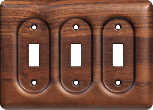 Solid Walnut Triple Switch Plate 3-Gang Light Switch Wall Cover for Decorative