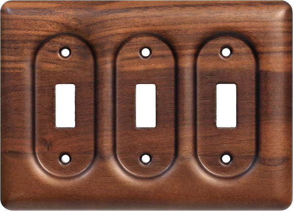 Solid Walnut Triple Switch Plate 3-Gang Light Switch Wall Cover for Decorative