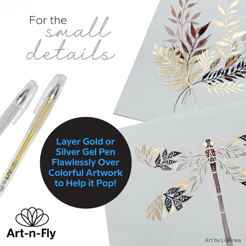 Gold & Silver Gel Pen for Artist, 0.7mm Fine Point, Gold Ink Pen with Japanese Ink, 6 PACK