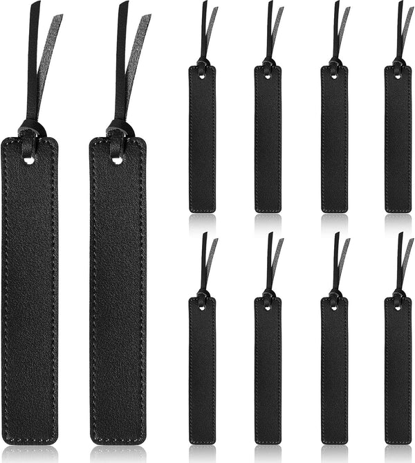 Zonon 10 Pieces Leather Bookmarks, Handmade Genuine Leather Page Markers for Book Reading Accessories (Black)