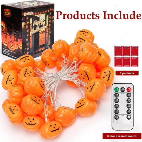 Lights,20FT 40 8 Halloween LEDs Holiday String Lights for Indoor Outdoor Decor,Battery Operated Mode Waterproof Pumpkin