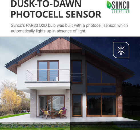 Sunco Lighting - 2 Pack Dusk to Dawn Light Bulbs Flood Light Outdoor PAR30 LED Photocell Sensor 11W=75W, 5000K Daylight, 850 LM, IP65 Waterproof, Light Sensing Auto On/Off Security Porch Light, UL by Sunco Lighting