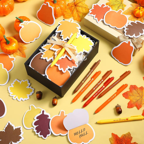 Pasimy 24 Set Fall Sticky Notes and Pens Set - Classroom Gifts, Fall Party Favors, Thanksgiving Pens, Pumpkin Maple