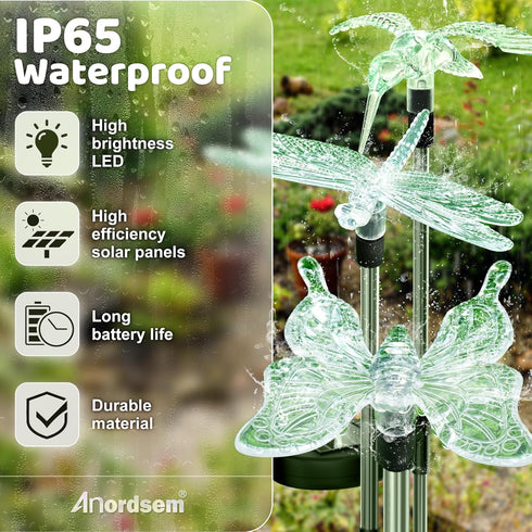 3 30 Anordsem Solar Garden Lights Outdoor: Waterproof PVC Insect Stake Light Heads - Changeable Color LED Lighting