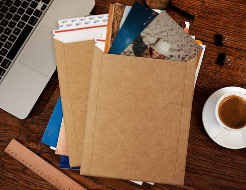 ValBox 9x11.5 Self Seal Photo Document Mailers - 25 Pack Stay Flat Brown Cardboard Envelopes