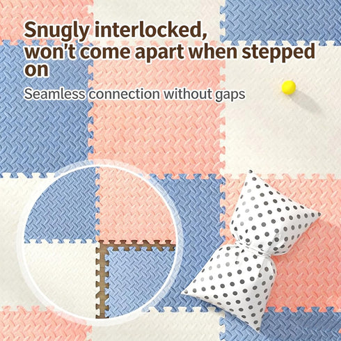 BK&MF 12" Room,White+blue,16PCS Interlocking Foam Floor Tiles, Thickened Baby Crawling Mat, Non-Slip Shock Absorbent