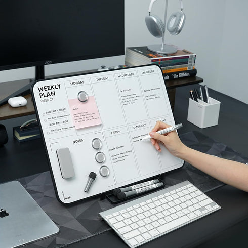 Double Sided Weekly Dry Erase Board with Stand, 16"x12", To-Do List Calendar White Board for Home Office