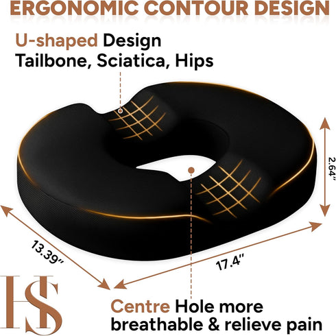 HUGSNUG Tailbone Donut Pillow Seat Cushion with Washable Cover Pain Relief Cushion for Postpartum Anti-Slip Sciatica