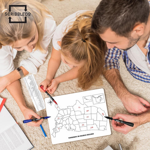 SCRIBBLEDO 11”x14” United States Map Dry Erase Board for Kids, Teacher Student Classroom Learning Practice