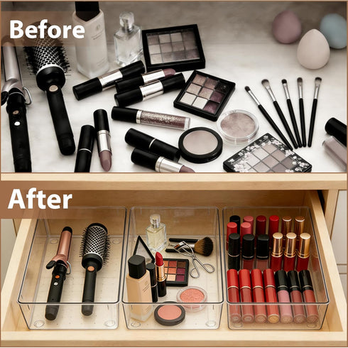 7Pack 6"*9" Desk Drawer Organizers, makeup acrylic drawer organizer trays for vanity, bathroom, office, nightstand