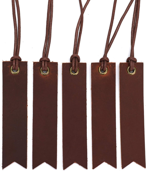 Genuine Leather Bookmarks with Tassel, Handmade Page Markers for Reading, Perfect Gift for Readers (5 Pack Umber)