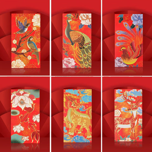 Red Envelopes Chinese New Year, 30 Pack with 6 Styles Lucky Money Envelopes for Cash - 6.6 x 3.5 inches
