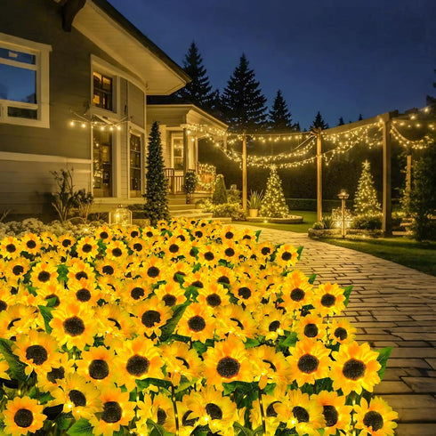 4-Pack 12 Solar Sunflower Garden Decor, LED Flower Stake Lights - Waterproof Long-Lasting Outdoor Solar Patio Decor