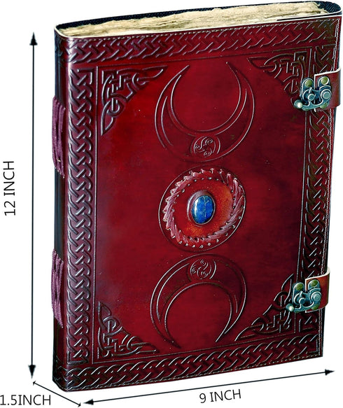 cuero 3 Moon Blue Lapiz Embossed Vintage Leather Journal, 240 Pages of Antique Paper