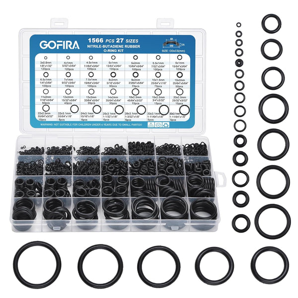 1566Pcs O-Ring Seal Kit, 27 Varieties in Nitrile Rubber for Automotive, Plumbing, Air & Water Fitting Leak Repair