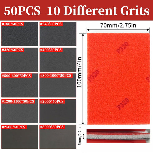 EAFBAO 50 180-3000 PCS Sanding Sponge Assortment, Grit Sandpaper Assortment, Hook & Loop Sanding Block for Wood, Metal