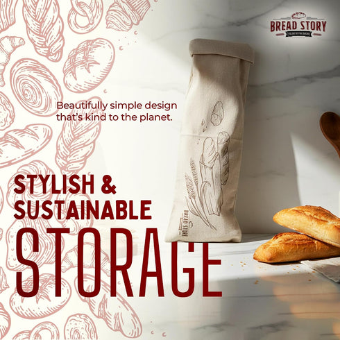 8x27" Linen Baguette Bag Single Baguette Bread Bag for Homemade Artisan Bread, Unbleached Reusable Food Storage