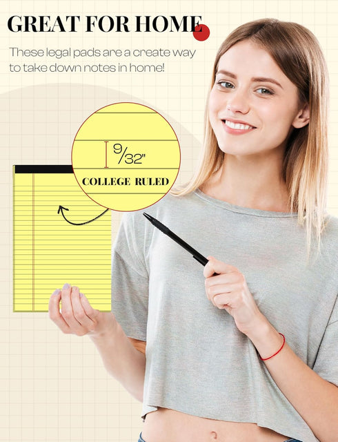 Small Legal Pads, 5x8 Yellow, 10 Pack, College Ruled, 30 Sheets/Pad