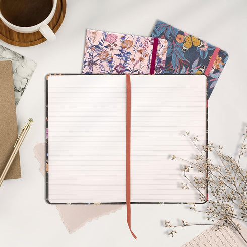 Pukka Pad Bloom Softcover Notebook, 21 x 13cm, Pack of 3 Floral Designs, Blue