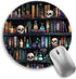 lebrocoli Bookshelf and Skull Mouse Pad, Skeleton Goth Gothic Small Round Mousepads for