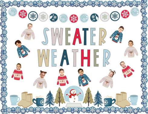 Whaline 85 Pcs Winter Bulletin Board Decoration Kit, Xmas Tree, Snowmen, Snowflake Cutouts for Home School Office Decor