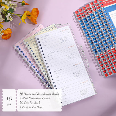 Crtiin 10 3 100 Sets 4 (5-1/4" 11") Pcs Part Spiral Carbonless Money and Rent Receipt Book with Carbonless Copies Per