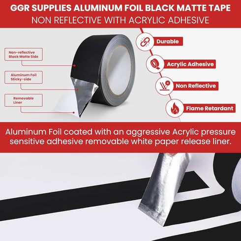 GGR Supplies T.R.U. AF-22A-B Aluminum Foil Black Matte Tape, Non Reflective with Acrylic Adhesive (2" X 27 Yards
