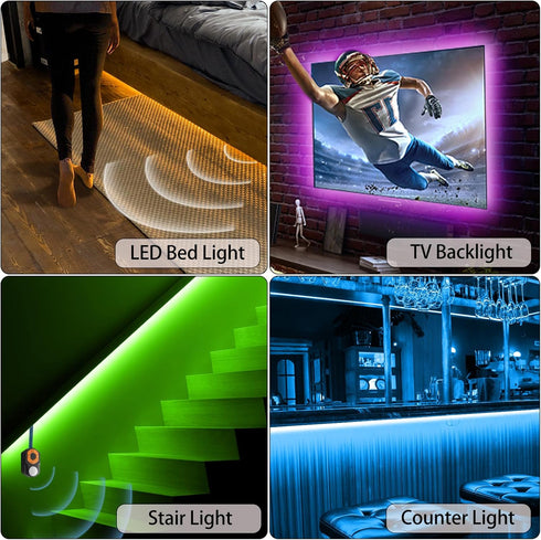 19.68ft 3 Dimmable Motion Sensor LED Light Strip Under Bed Lights, RGB Mode Motion Activated Bed Light with Music Sync