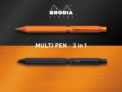 RHODIA 9340C - 3 in 1 scRipt Multipen, 2 Ballpoint Pens 0.5 mm Black & Red + 1 Graphite Mechanical Pencil 0.5 mm,