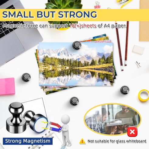VNDUEEY 20Pcs Strong Black Fridge Magnets, Magnetic Push Pin for Locker, Map, Kitchen, Office, School