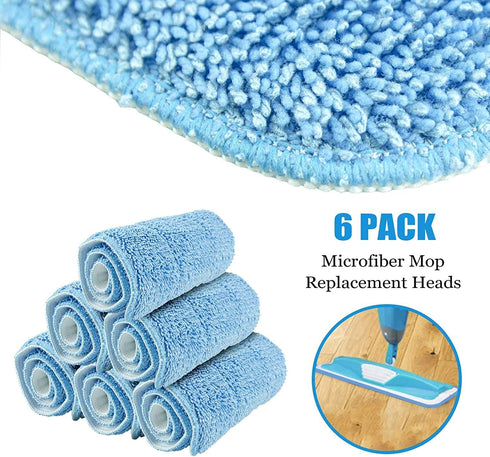 Reusable Microfiber Mop Pads, 6 Pack 18''x 6'' Mop Head Replacement, Wet/Dry Home & Commercial Cleaning Scrubbing Floor Mop Pad- Blue