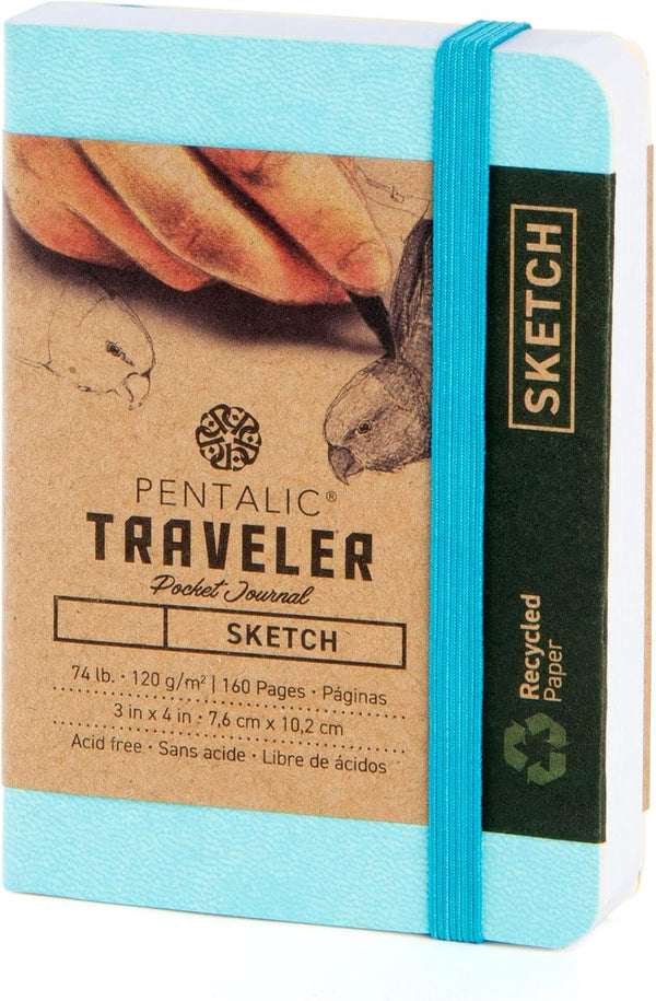 Pentalic 3" x 4" Pocket Sketchbook Traveler Journal - 160 Pages, Turquoise