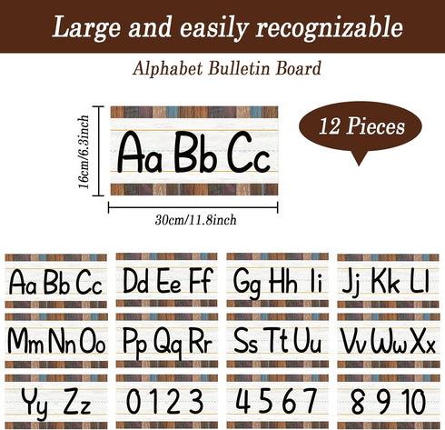 gisgfim 12 Pieces Alphabet Bulletin Board Strips Set Alphabet Line ABC Alphabet Banner & Number Border Posters for PreSchool Kindergarten Classroom Playroom Bedroom (Industrial Chic) by gisgfim