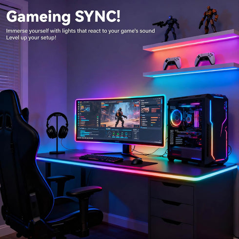 Dimmable 16.4ft AI Voice Activated Led Lights Strip, Indoor Kids Bedroom Night Lighting RGB IC, Multiple Color Changing