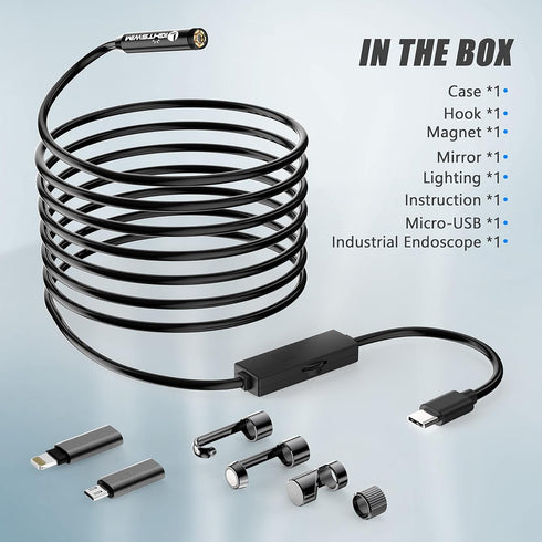 Lightswim 1920P 8 (16.5 FT/5M) Endoscope Snake Inspection Camera, Type C Borescope, Scope Camera with LED Lights