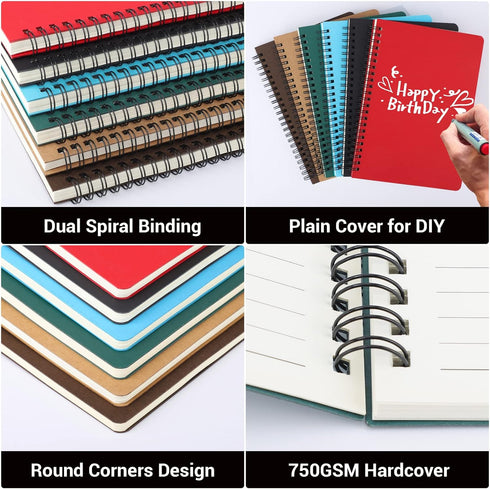 EUSOAR A5 Spiral Journal, 12 Pack, 5.5" x 8.3", 120 Pages Lined, Travel Writing Notebooks