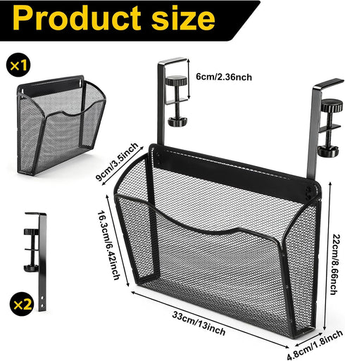 IANFAN 2-IN-1 Clamp On Desk Organizer, Under Desk Side Organizer Storage Hanging Wall Mounted File Holder Under Desks