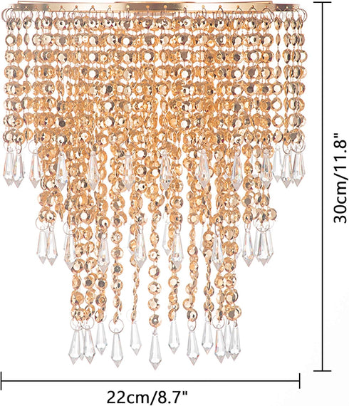 8.7 inches, 3 Waneway Acrylic Chandelier Shade, Ceiling Light Shade Beaded Pendant Lampshade with Crystal Beads
