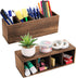 Dicunoy 2 Pack Wooden Pencil Holder for Desk, Rustic Wood Remote Control Caddy, Retro Table Organizer with 4